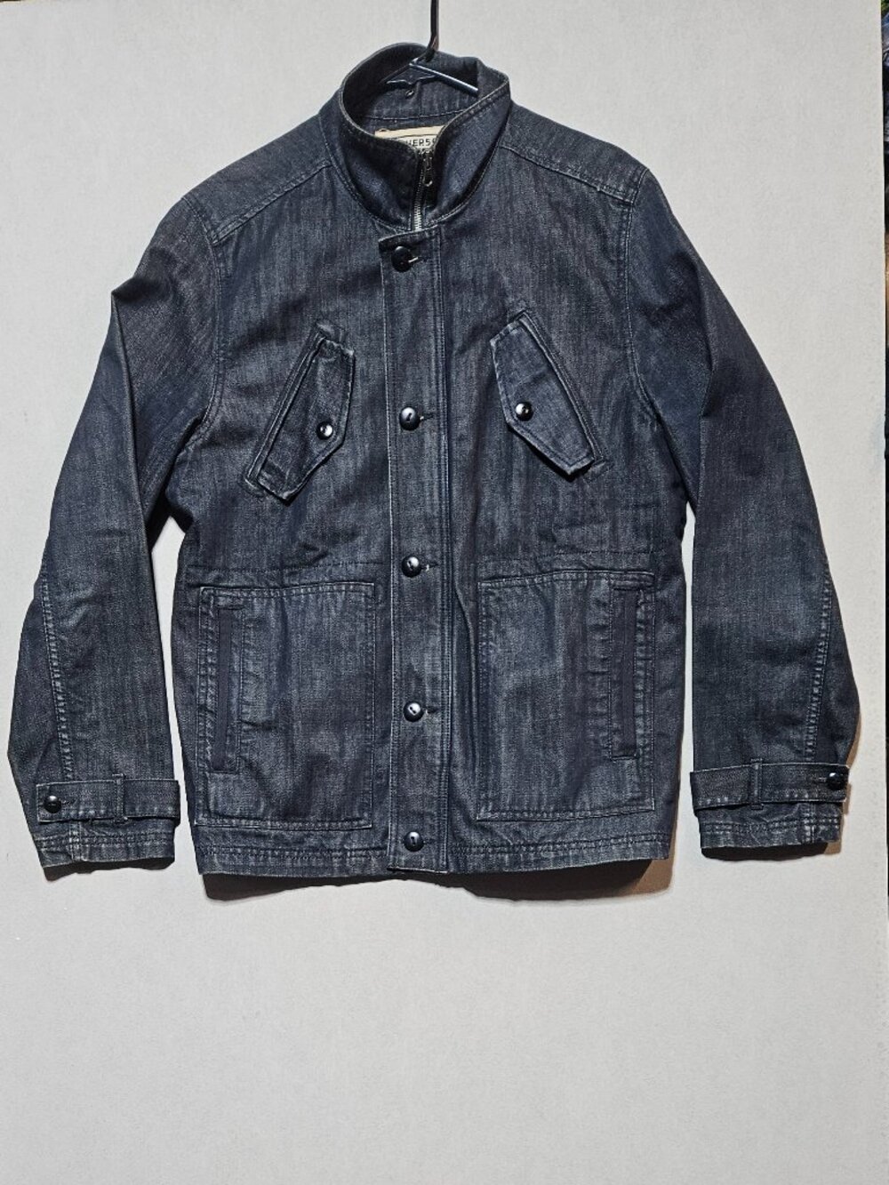 Blue Denim Jean Jacket Men's Size M Full Zip Button Field Retro Trucker Style